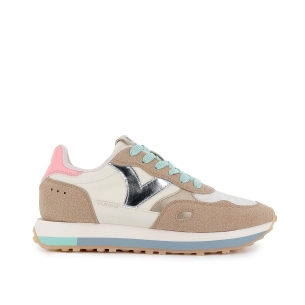 Sneakers detalles contraste serraje y nylon cordones mujer cuero