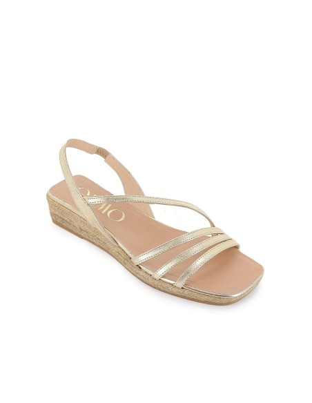 Alpargata yute cuña tiras asimetrica mujer dorado