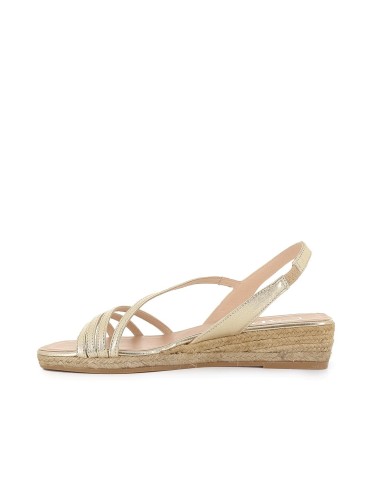 Alpargata yute cuña tiras asimetrica mujer dorado