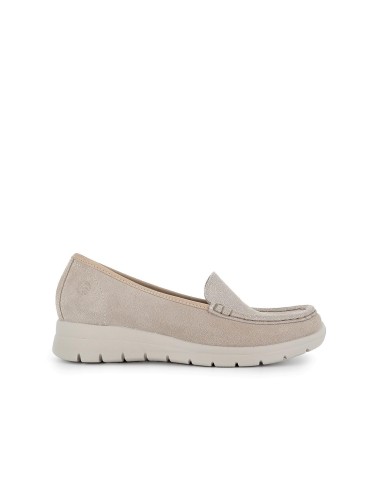 Zapatos mocasines piel cuña amortiguadora mujer beige