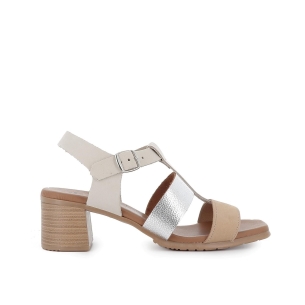 Sandalia de diario cangrejera piel tiras cruzadas mujer beige