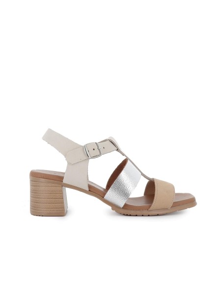 Sandalia de diario cangrejera piel tiras cruzadas mujer beige