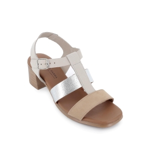 Sandalia de diario cangrejera piel tiras cruzadas mujer beige 2