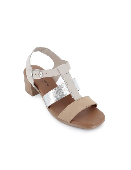 Sandalia de diario cangrejera piel tiras cruzadas mujer beige