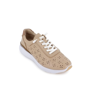 Deportivo piel calados cordones elásticos beige 2