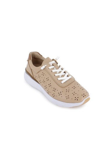 Deportivo piel calados cordones elásticos beige