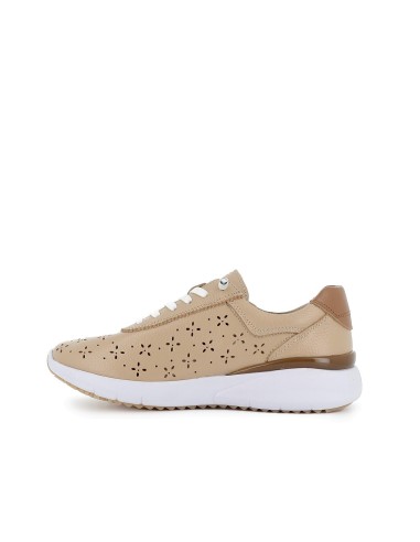 Deportivo piel calados cordones elásticos beige