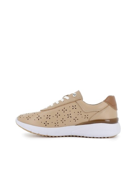 Deportivo piel calados cordones elásticos beige
