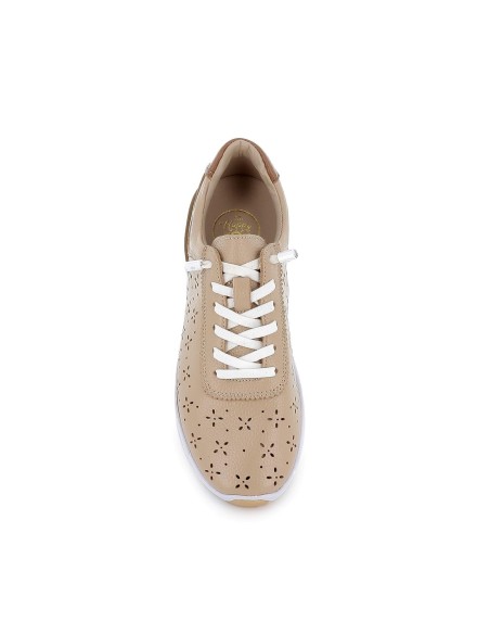 Deportivo piel calados cordones elásticos beige