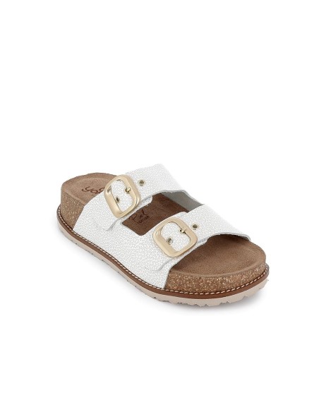 Sandalia de diario tipo zueco con plataforma piel mujer blanco Blanco