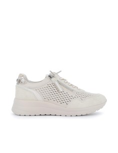 Deportiva beige calados cremallera mujer