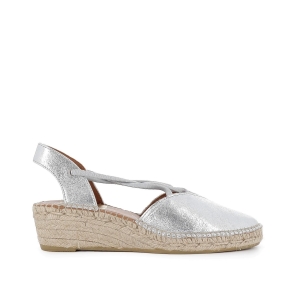 Alpargata de yute piel serraje y elasticos mujer plateado Plateados