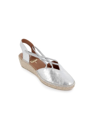 Alpargata de yute piel serraje y elasticos mujer plateado Plateados