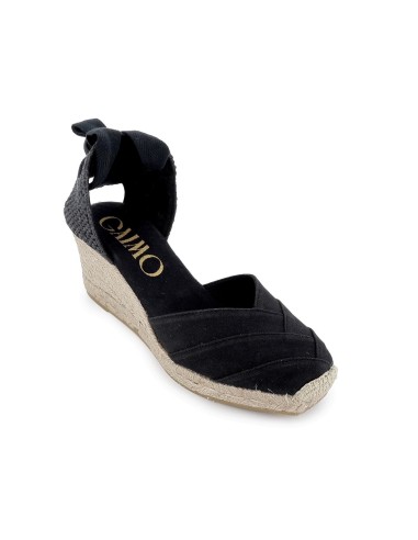 Sandalia yute algodon cintas anudadas mujer negro