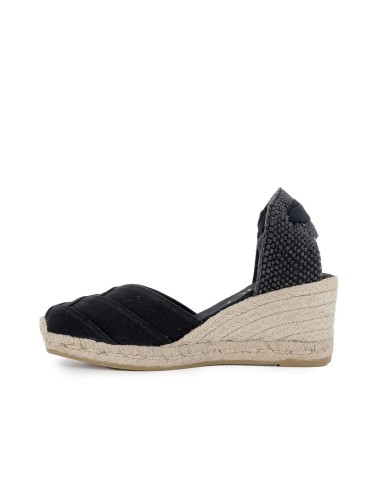 Sandalia yute algodon cintas anudadas mujer negro