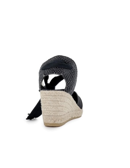 Sandalia yute algodon cintas anudadas mujer negro