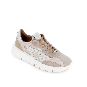 Deportivas de cordones elásticos piel rejilla y tachas mujer marrón Marrones 2