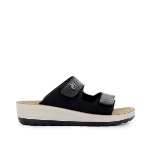 Sandalia de diario cuña textil velcro mujer negro