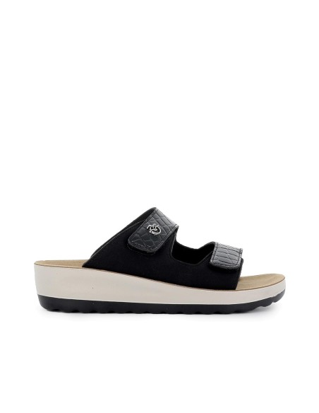 Sandalia de diario cuña textil velcro mujer negro