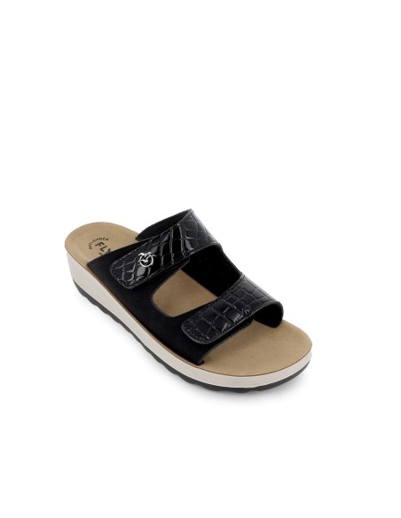 Sandalia de diario cuña textil velcro mujer negro