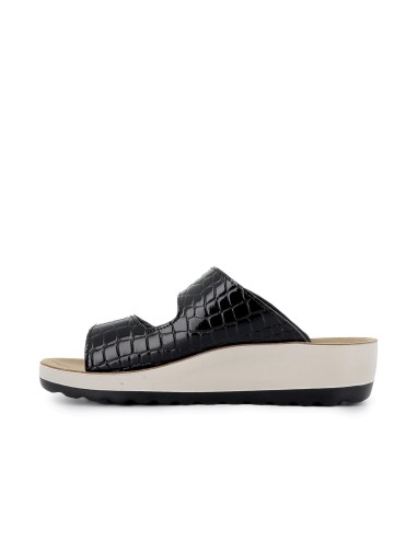 Sandalia de diario cuña textil velcro mujer negro