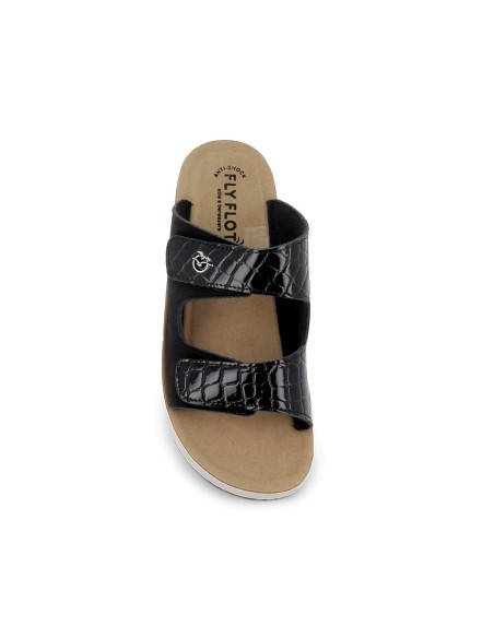 Sandalia de diario cuña textil velcro mujer negro