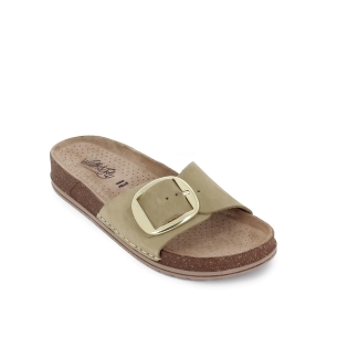 Sandalia piel de diario plana con pala detalle hebilla mujer verde Verde 2