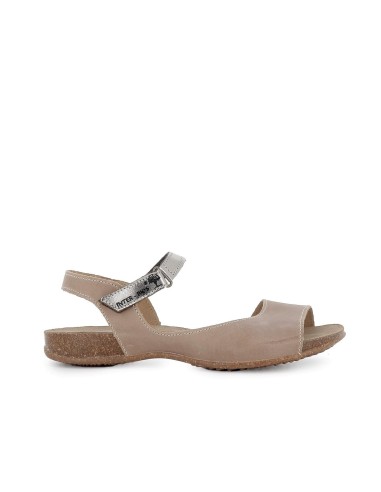 Sandalias abiertas velcro piel mujer beige y acero Beige