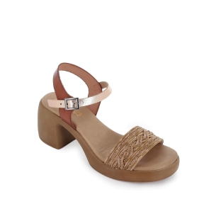 Sandalias de diario piel cadeneta metalizada y tacón cuero 2