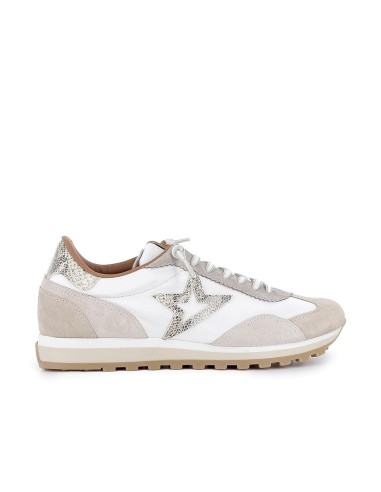 Sneakers de piel con glitter para mujer blanco y beige Beige