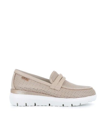 Mocasin de piel casual calada para mujer blanco