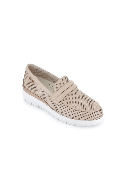 Mocasin de piel casual calada para mujer blanco