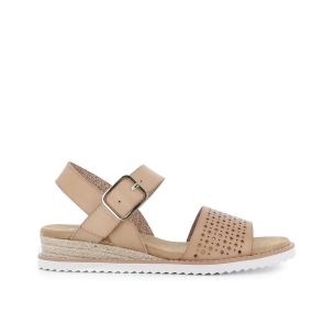 Sandalia abierta calados y ribete yute beige mujer