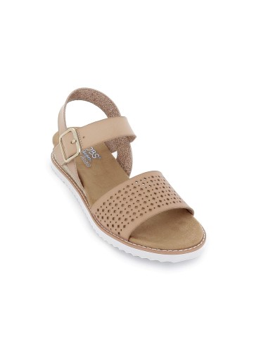 Sandalia abierta calados y ribete yute beige mujer