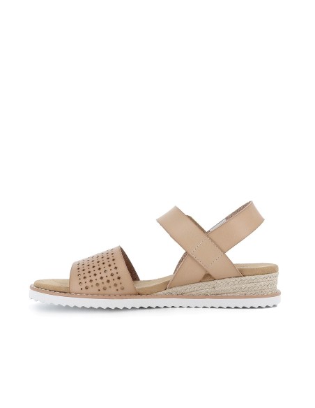 Sandalia abierta calados y ribete yute beige mujer