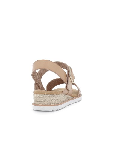 Sandalia abierta calados y ribete yute beige mujer