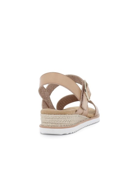 Sandalia abierta calados y ribete yute beige mujer