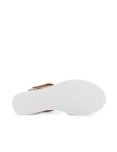 Sandalia abierta calados y ribete yute beige mujer