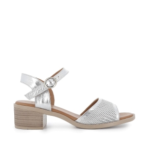 Sandalia troqueladas para diario de piel con tacón mujer plateado
