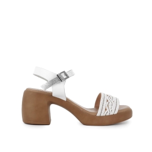 Sandalias de diario piel cadeneta metalizada y tacón blanco Blanco