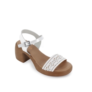 Sandalias de diario piel cadeneta metalizada y tacón blanco Blanco 2