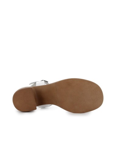 Sandalias de diario piel cadeneta metalizada y tacón blanco Blanco