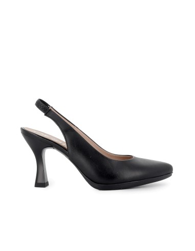 Zapato salon piel y tacón elastico mujer negro Negro