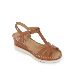 Sandalia plataforma cuña tiras de piel azul para mujer Marrones 2