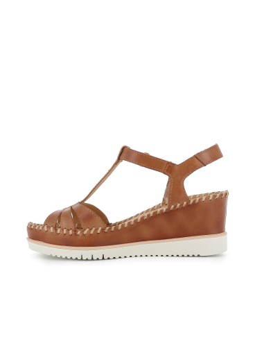 Sandalia plataforma cuña tiras de piel azul para mujer Marrones