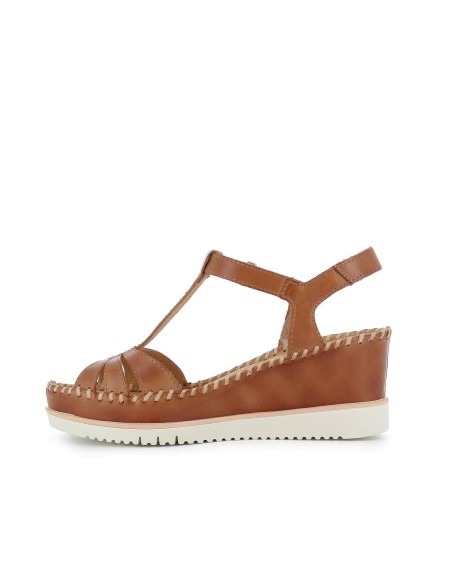 Sandalia plataforma cuña tiras de piel azul para mujer Marrones