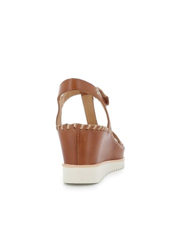 Sandalia plataforma cuña tiras de piel azul para mujer Marrones