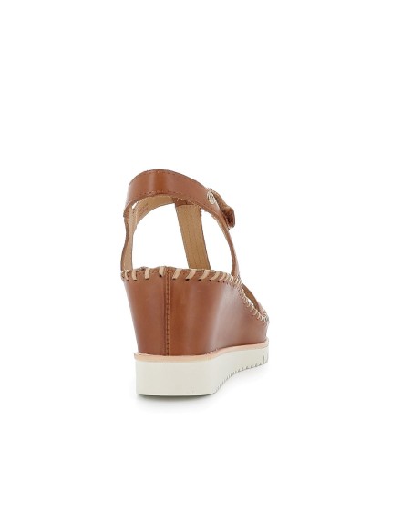 Sandalia plataforma cuña tiras de piel azul para mujer Marrones