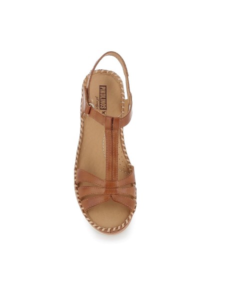 Sandalia plataforma cuña tiras de piel azul para mujer Marrones