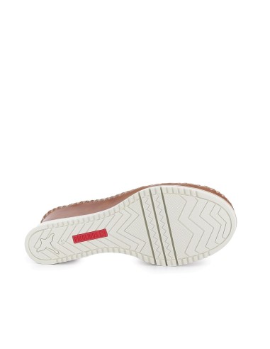 Sandalia plataforma cuña tiras de piel azul para mujer Marrones